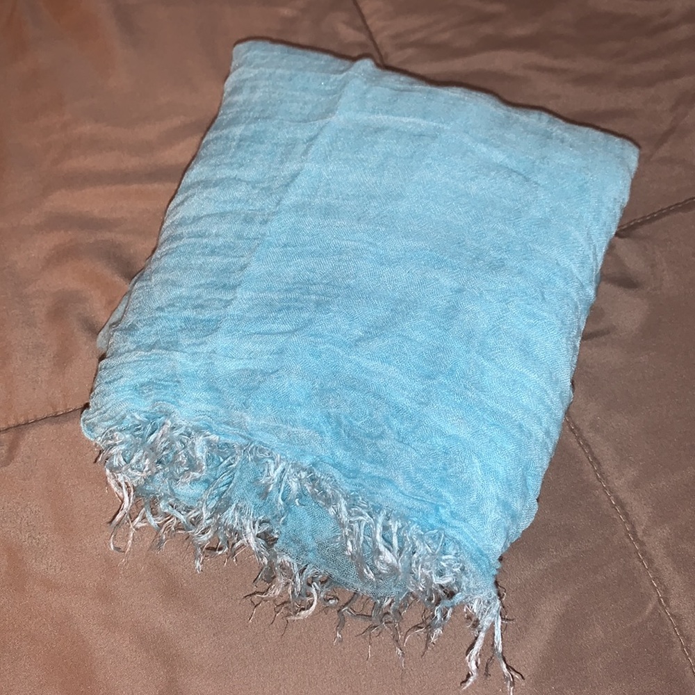 Italian Made Aqua 100% MicroModal lightweight Scarf with Fringe - Picture 2 of 3
